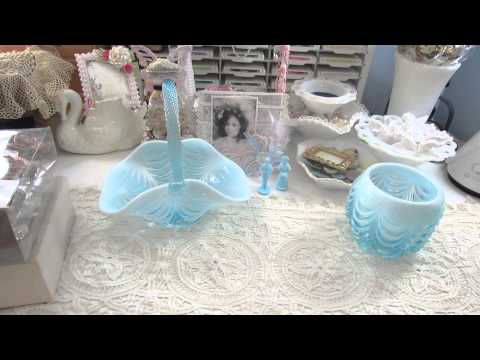 Thrifty Haul and Blue Milk Glass Basket & Bowl Thrifty Haul and Blue Milk Glass Basket & Bowl