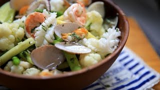 【蘿潔塔的廚房】一桌三菜，減醣、 輕食好健康。涼拌海鮮、 蒜炒黃豆芽、 涼拌菠菜。