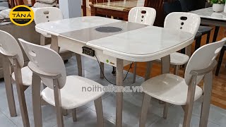 Bộ Bàn Ăn Mặt Đá Thông Minh Gấp Gọn 6 Ghế Có Bếp Từ Mã BA-APH7027 - Zalo 0938868384