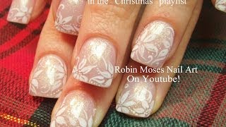 Elegant and Easy Christmas nails | White Poinsettias Nail Art Design