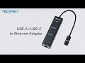 TECKNET USB to Ethernet Adapter, USB C to Ethernet, Aluminum 3 Port USB 3.0 Hub