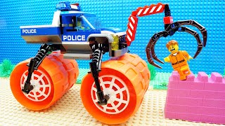 Lego Police Super Truck Steamroller Parkour Kinetic Sand Fail