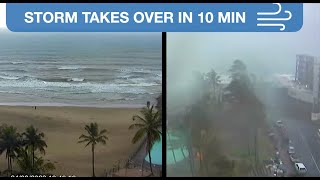 Storm hits tropical beach. Watch people flee as storm takes over Margate beach webcam in 10 minutes