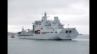 RFA TIDESPRING A136 LEAVES DEVONPORT AT RUSTY ANCHOR, PLYMOUTH HOE - 13th January 2019