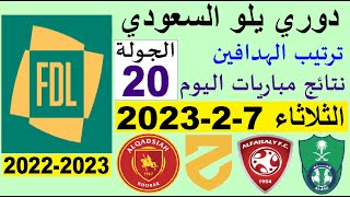 ترتيب دوري يلو الدرجة الأولى السعودي بعد مباريات اليوم الثلاثاء 7-2-2023 الجولة 20