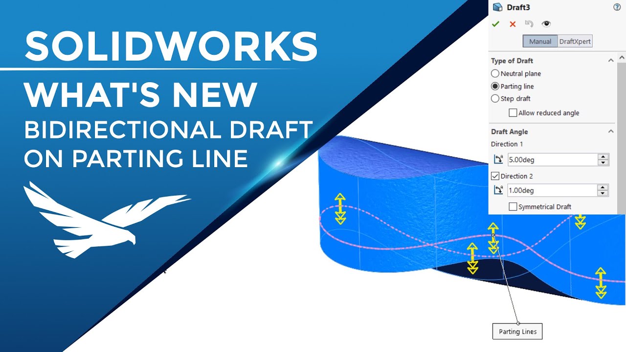 What's New SOLIDWORKS 2022 - Bidirectional Draft On Parting Lines - YouTube