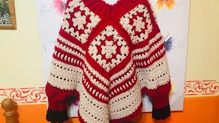 PONCHO A CROCHET CON MANGAS FACIL Y RAPIDO