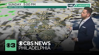 Clouds increase Sunday with highs in the mid-80s in Philadelphia, chance for showers late