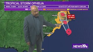 Tracking Tropical Storm Ophelia as it tracks to land fall on The Outer Banks.