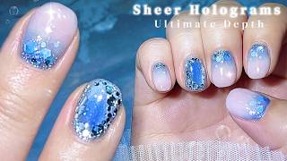 💙Common holograms, uncommon depth: The secret to glowing blue layer nails💙/ASMR