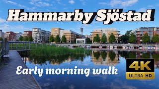 Early Morning Walk by the Water in Hammarby Sjöstad, Stockholm | 4K Walking Tour