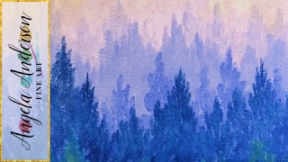 Misty Mountain Ombre Pine Forest Acrylic Painting for Beginners | Inspiration Conspiracy Art Hop