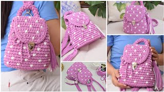 Beautiful backpack made of T-shirt yarn Modern crochet