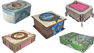 DIY 5 BEAUTIFUL JEWELRY BOXES IDEAS / DECOUPAGE ON WOODEN BOXES