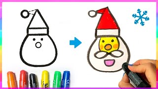 Draw an Easy Santa with Simple Shapes and lines | for Preschool Kids | Learn Shapes