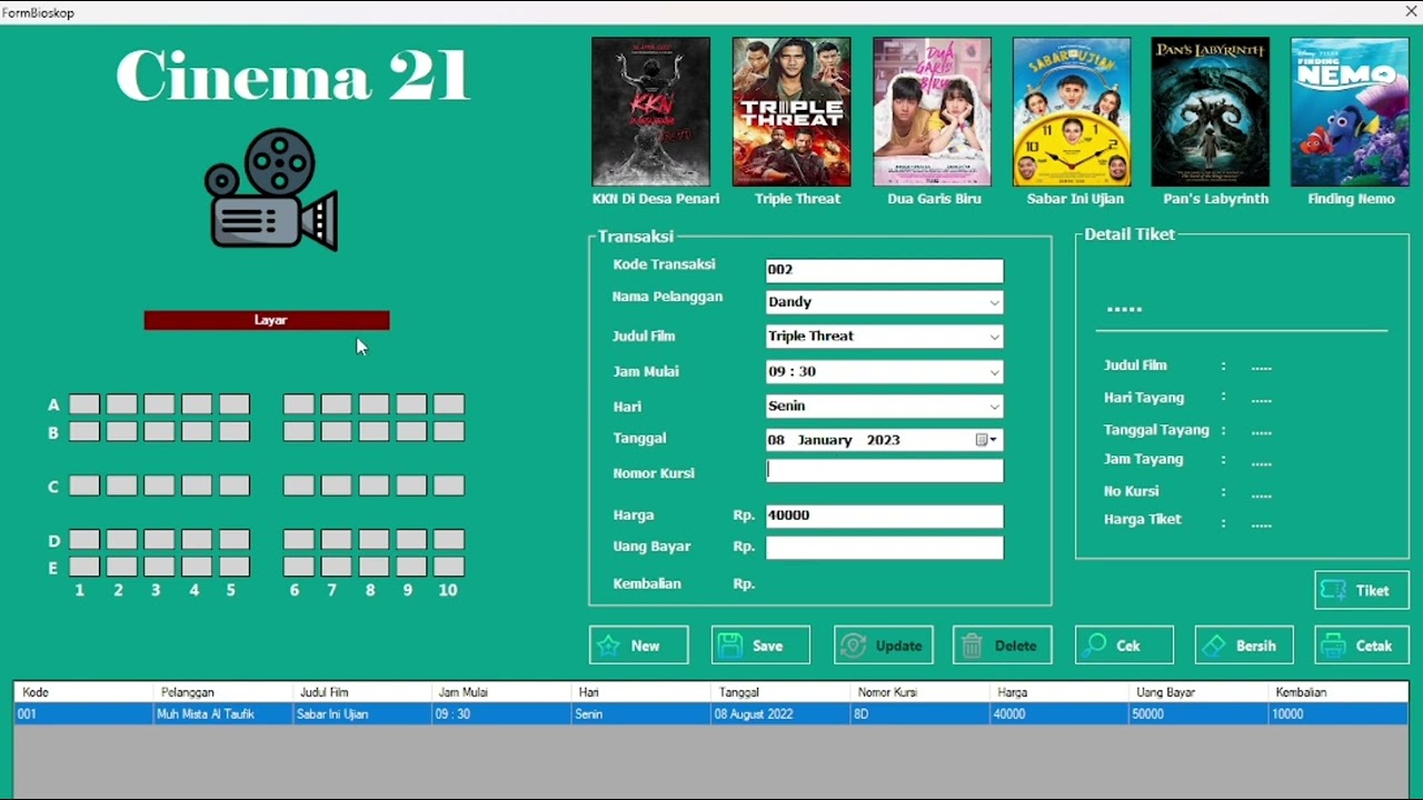 Program Aplikasi Pemesanan Tiket Bioskop VB.NET - YouTube