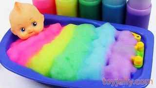 Learn Colors Baby Doll Body Paint Color Foam Bubble Bath Time Kinetic Sand Suprise Ice Cream Cups