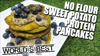 How To Make A Healthy Paleo Sweet Potato Protein Pancakes Recipe (NO FLOUR) | LiveLeanTV