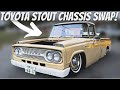 Toyota Stout Chassis Swap On Bags!!! Mini Truck Fabricated Air Suspension! (Rustomod Reviews Ep.2)