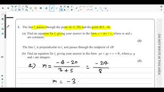 Q.NO.1-Straight Line Equations, Gradient of a line and Perpendicular Lines.