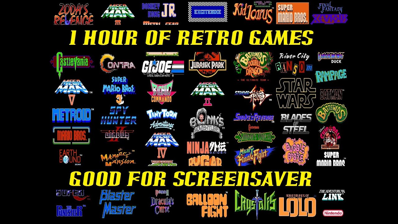 Retro Video Games Screensaver. 1 HOUR Of HD VDO With Names Part 2 - YouTube