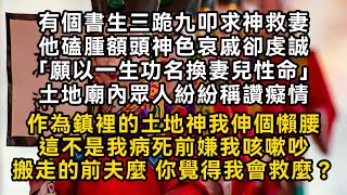 有個書生三跪九叩求神救妻「願以一生功名換妻兒性命」土地廟內眾人紛紛稱讚癡情作為土地神我伸個懶腰 這不是我病死前嫌我咳嗽吵搬走的前夫麼 你覺得我會救麼？#書林小說 #重生 #爽文 #情感故事 #唯美频道