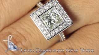 ER-0212 - 3.22 Carat G-SI1 Princess Cut Diamond Engagement Ring 14k White Gold Pave Halo