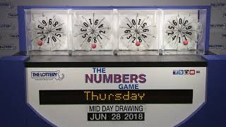 Midday Numbers Game Drawing: Thursday, June 28, 2018
