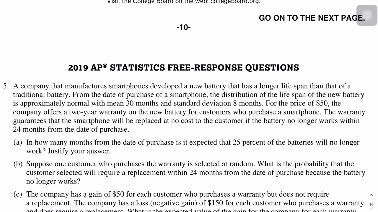 AP Stats 2019 FRQ #5 - YouTube