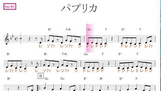 ＜NHK＞2020応援ソング「パプリカ」key=B♭固定ド／ドレミで歌う楽譜【コード付き】