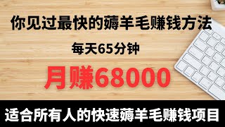 网赚项目，新手网上赚钱！这一定是你见过的最快的薅羊毛赚钱方法，每天65分钟，月赚68000元！这是一个适合所有人快速薅羊毛赚钱的网赚项目！