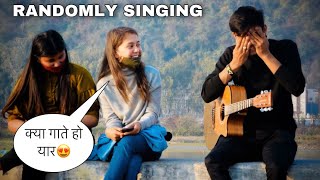 Randomly Singing With Cute Girls Reactions In Public | Singing With Guitar Prank In India | Jhopdi K