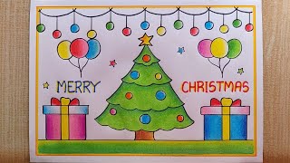 Very easy Christmas drawing| Christmas Tree drawing| Merry Christmas poster|Santa Claus drawing easy