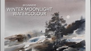 4 COLOUR MOONLIGHT WATERCOLOR Landscape, Beginners ABSTRACT Watercolour PAINTING Techniques Tutorial