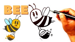 Drawing a cute honey Bee step by step  - how to draw a  honey bee - bee drawing - b is for bee