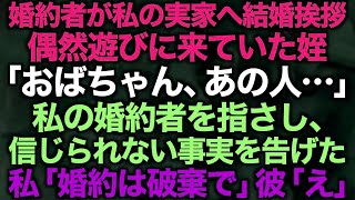 【スカッとする話】婚約者が私の実家へ結婚挨拶偶然遊びに来ていた姪「おばちゃん、あの人…」私の婚約者を指さし、信じられない事実を告げた私「婚約は破棄で」彼「え」