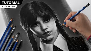 Drawing Wednesday Addams Portrait - Step by step