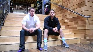 Strideline Socks Co-Founders Jake Director and Riley Goodman at evo Seattle