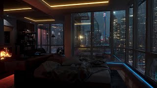 Sleep In This Multi Million Dollar Toronto Apartment & Cozy Fireplace | Rain Sounds For Sleep | 4K
