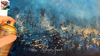 KEEP IT SIMPLE - Watch This Blue & Gold Abstract Landscape-Seascape Painting That Anyone Can Do EASY