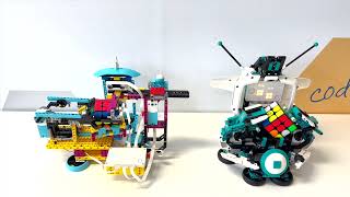 Mindcuber Rubiks Cube solving robots build with LEGO Spike Prime and Mindstorms Robot Inventor.