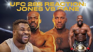 Francis Ngannou reacts to Jon Jones' victory at UFC 285 over Ciryl Gane