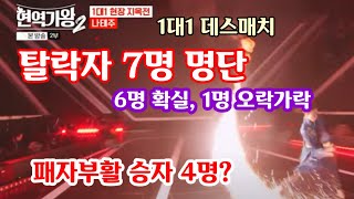 현역가왕2 1대1 데스매치 탈락자 7명 명단? 6명 확실, 1명 오락가락? 패자부활전 승자 4명, 추가합격 5명