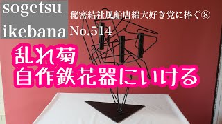 乱れ菊　自作鉄花器にいける　No.514