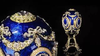 Blue Faberge Egg with Swan Inside