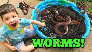 Caleb & Mommy Play Outside with GIANT Mud Pies with Real Worms!