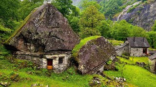 Sabbione, Switzerland 4K - The most beautiful stone houses villages - rain ambie