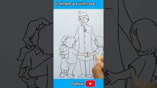 Nehru drawing with kids drawing |chachaji drawing | children's day drawing| #shorts