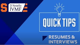 IVMF Quick Tips - Resumes \u0026 Interviews