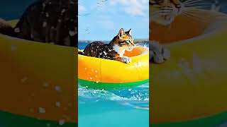 AI猫🐈 浮き輪に捕まる @amada-870 ​⁠ ​⁠ ​⁠​⁠​#cat #aimovie #ai #ねこ #猫動画 #猫 #ねこ動画 #海 #泳ぐ #sea #swimming